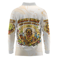 Powered By Golden Energy Long Sleeve Polo Shirt Golden Retriever In Toy Retro Comic Crate Art
