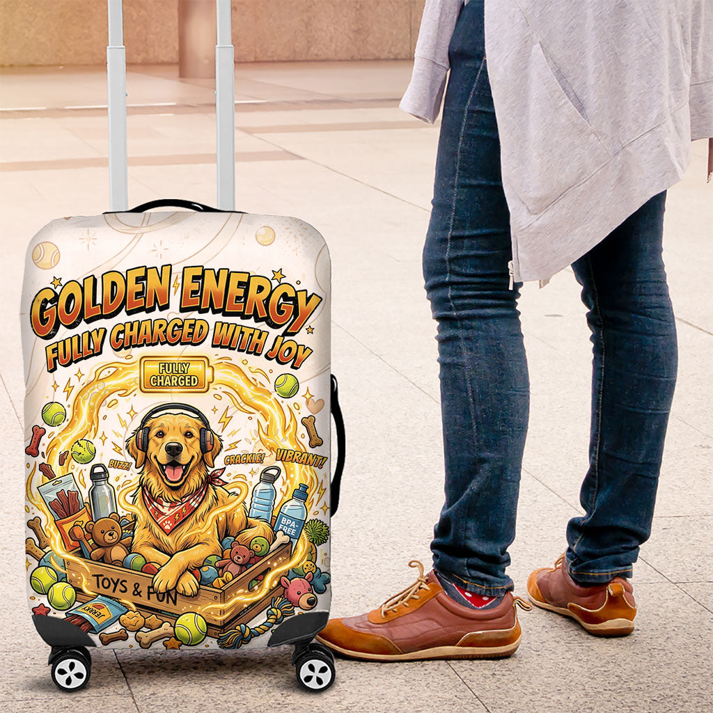 Powered By Golden Energy Luggage Cover Golden Retriever In Toy Retro Comic Crate Art