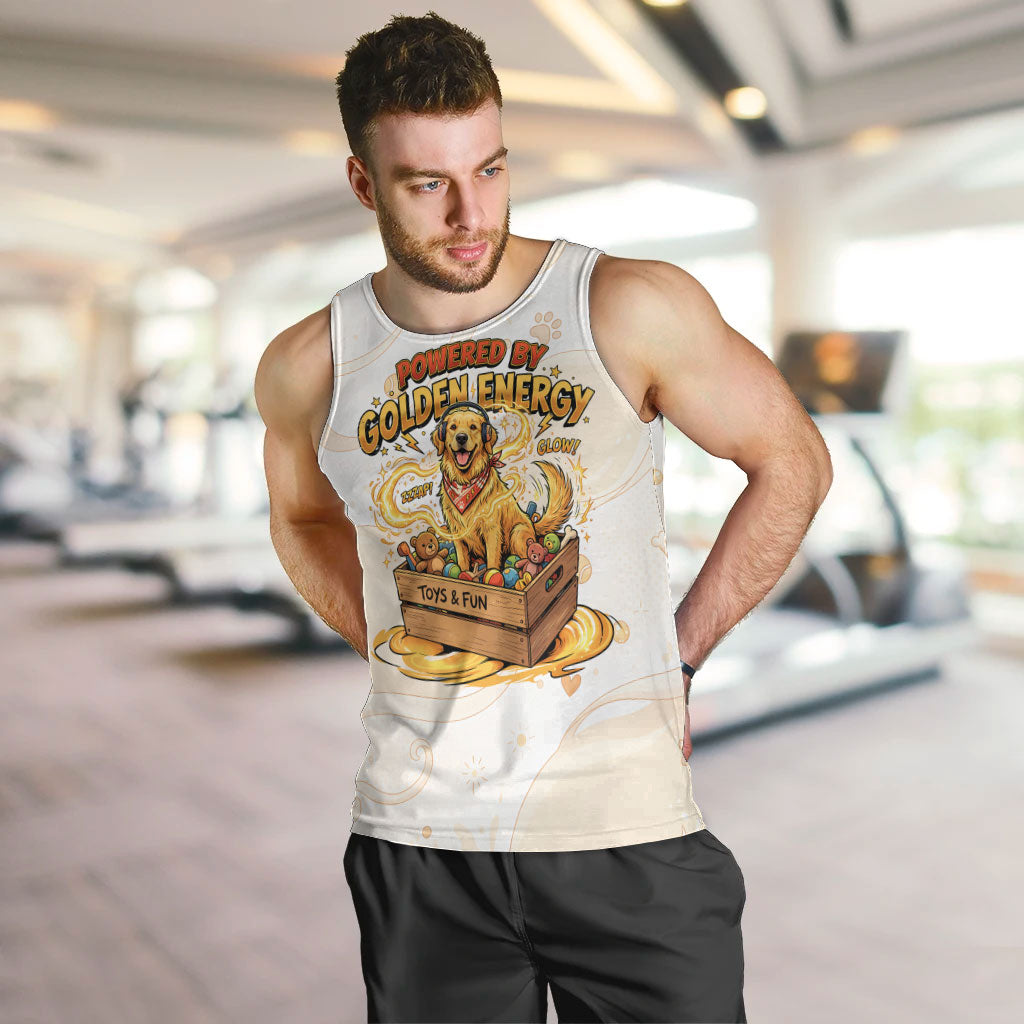 Powered By Golden Energy Men Tank Top Golden Retriever In Toy Retro Comic Crate Art