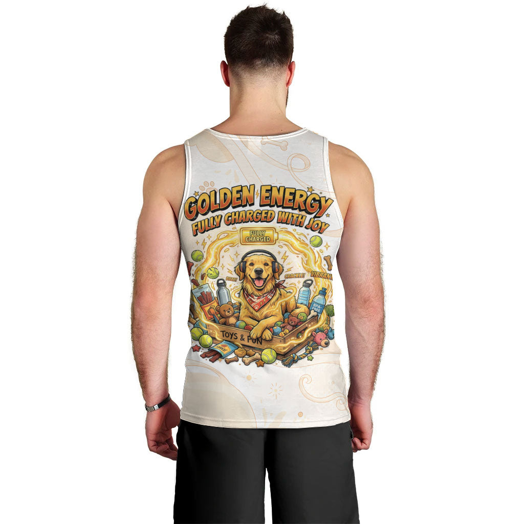 Powered By Golden Energy Men Tank Top Golden Retriever In Toy Retro Comic Crate Art