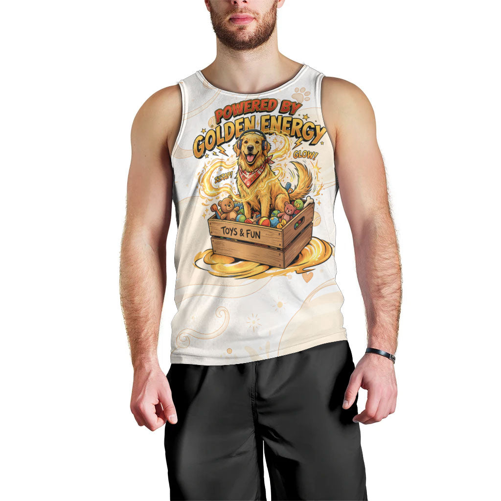 Powered By Golden Energy Men Tank Top Golden Retriever In Toy Retro Comic Crate Art