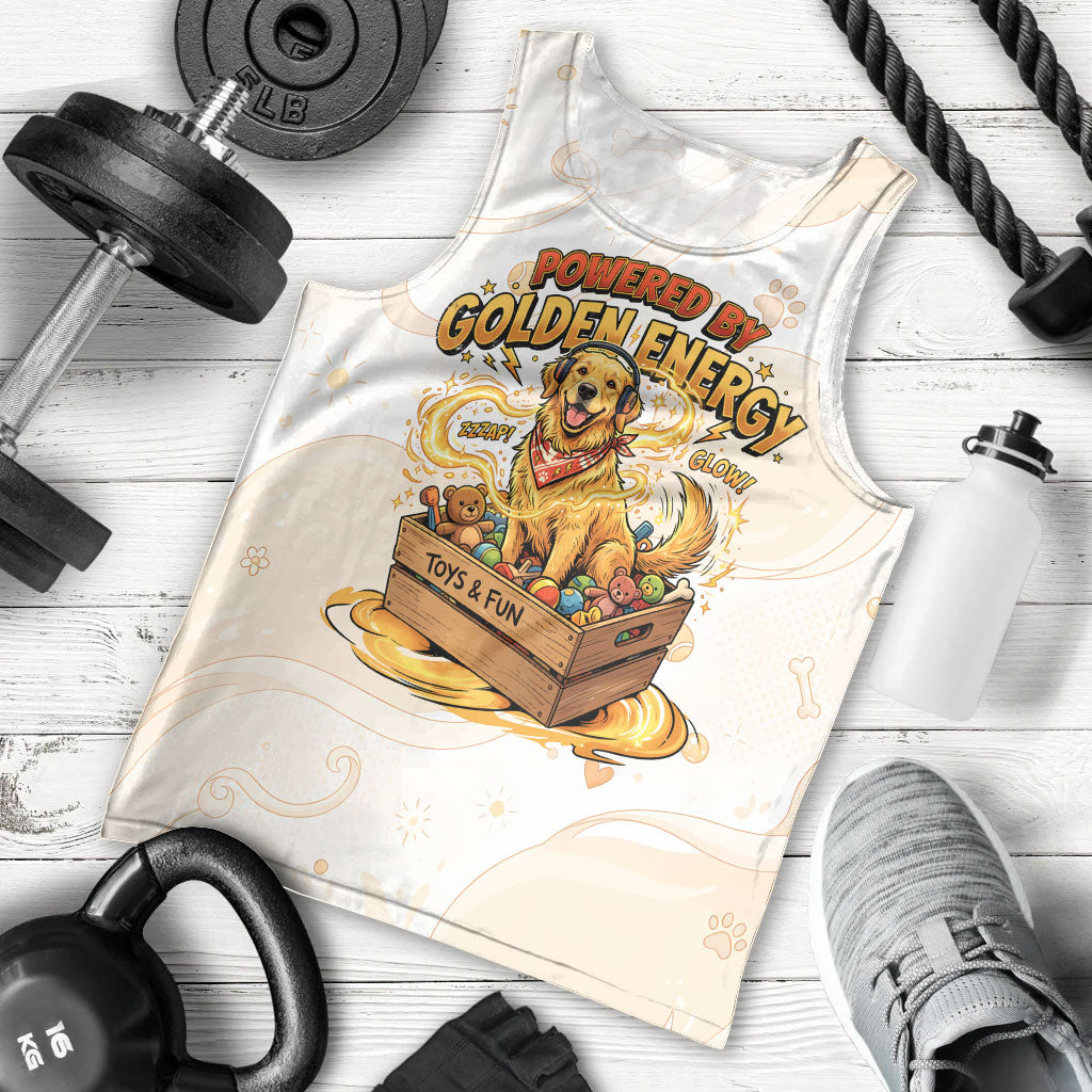 Powered By Golden Energy Men Tank Top Golden Retriever In Toy Retro Comic Crate Art