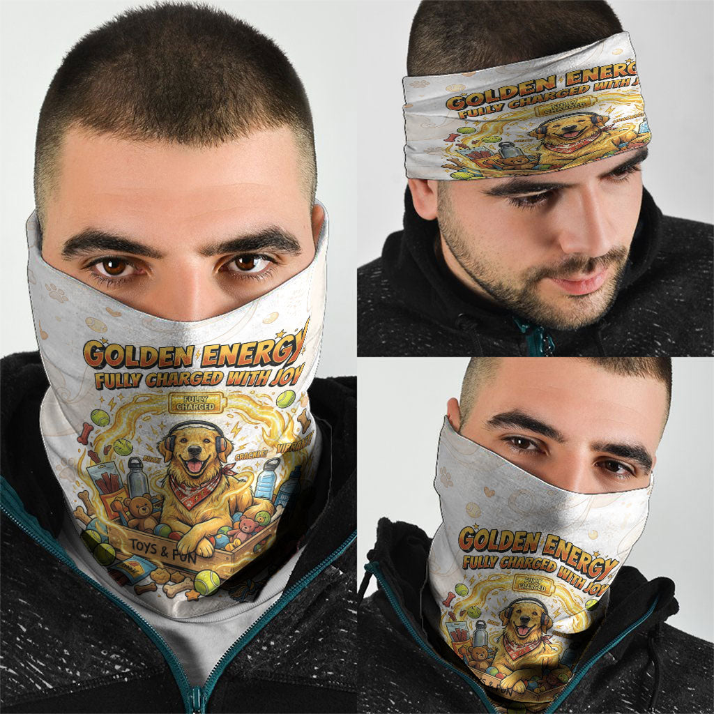 Powered By Golden Energy Neck Gaiter Golden Retriever In Toy Retro Comic Crate Art