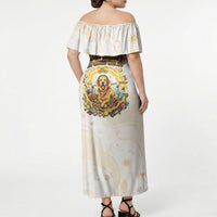 Powered By Golden Energy Off Shoulder Maxi Dress Golden Retriever In Toy Retro Comic Crate Art