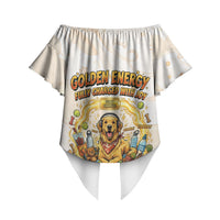 Powered By Golden Energy Off Shoulder Wrap Waist Top Golden Retriever In Toy Retro Comic Crate Art