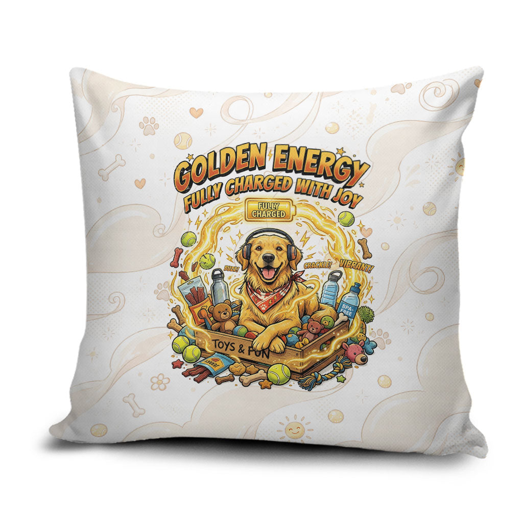 Powered By Golden Energy Pillow Cover Golden Retriever In Toy Retro Comic Crate Art