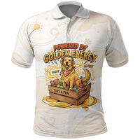 Powered By Golden Energy Polo Shirt Golden Retriever In Toy Retro Comic Crate Art