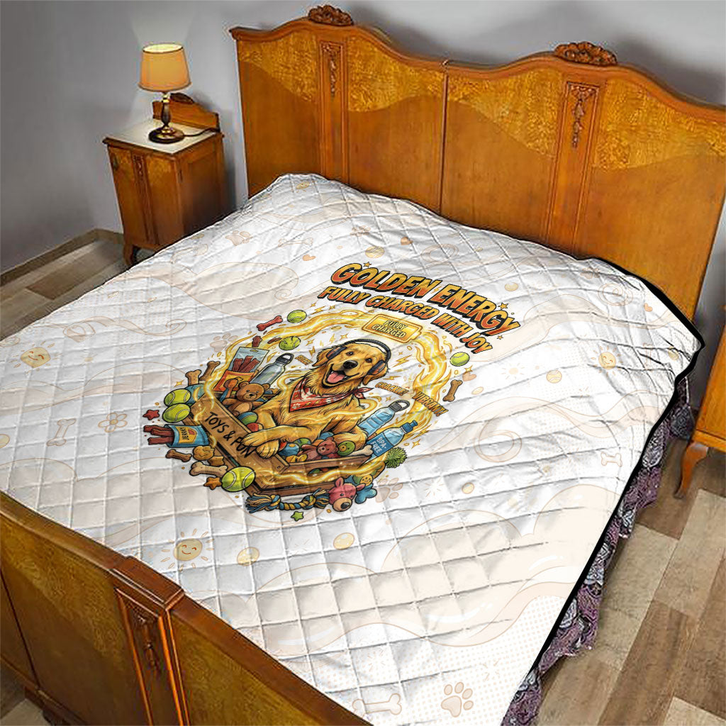 Powered By Golden Energy Quilt Golden Retriever In Toy Retro Comic Crate Art