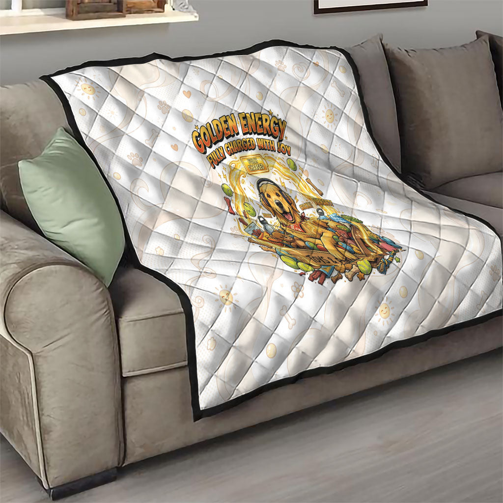 Powered By Golden Energy Quilt Golden Retriever In Toy Retro Comic Crate Art