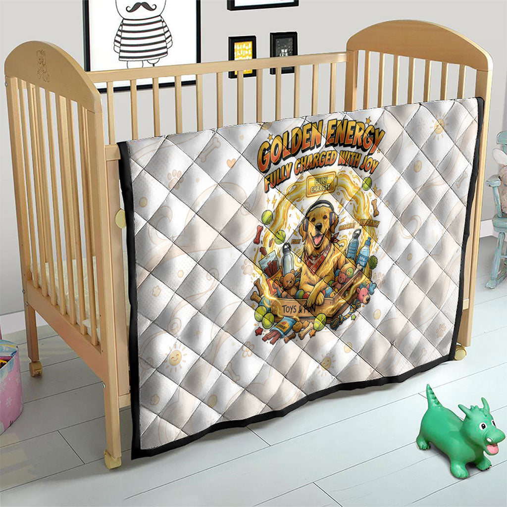 Powered By Golden Energy Quilt Golden Retriever In Toy Retro Comic Crate Art
