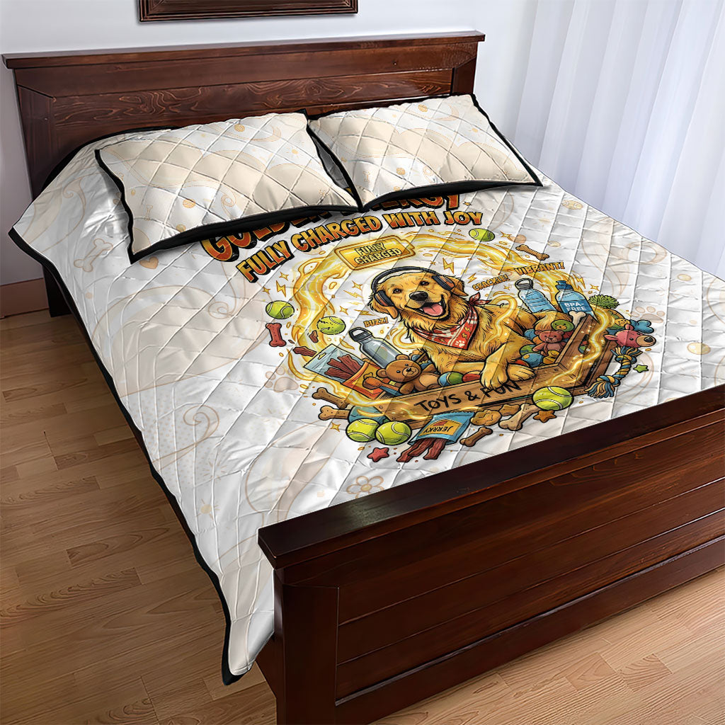Powered By Golden Energy Quilt Bed Set Golden Retriever In Toy Retro Comic Crate Art