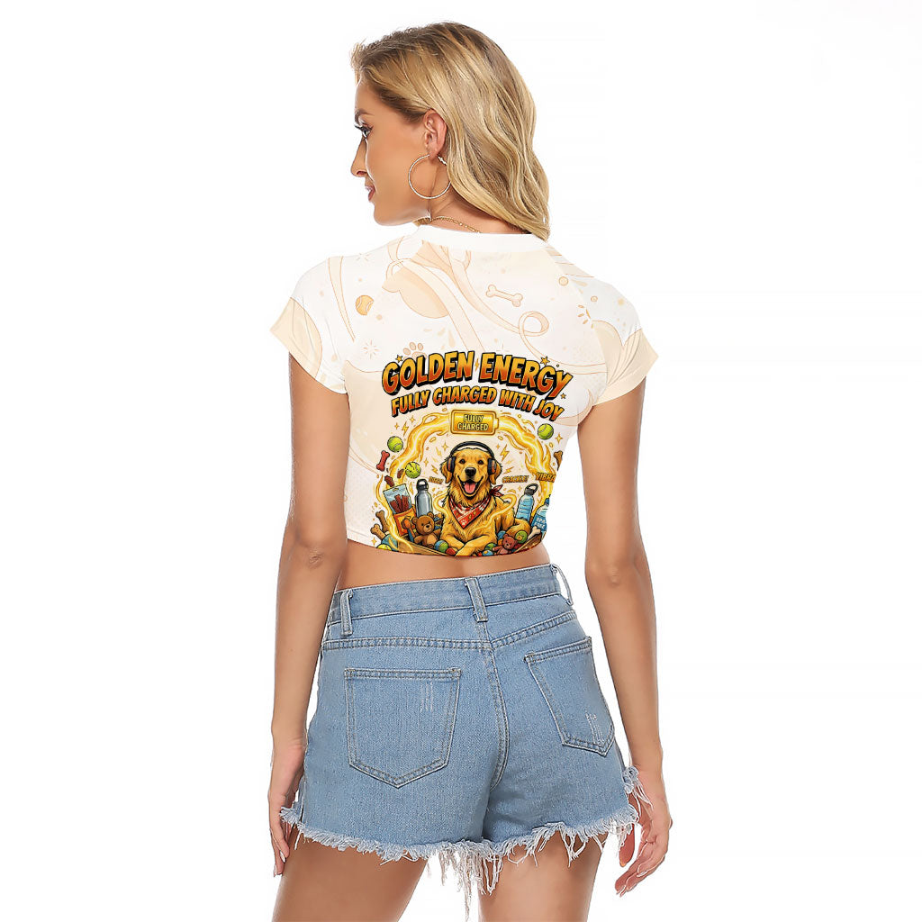 Powered By Golden Energy Raglan Cropped T Shirt Golden Retriever In Toy Retro Comic Crate Art