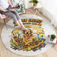 Powered By Golden Energy Round Carpet Golden Retriever In Toy Retro Comic Crate Art