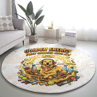 Powered By Golden Energy Round Carpet Golden Retriever In Toy Retro Comic Crate Art