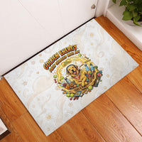 Powered By Golden Energy Rubber Doormat Golden Retriever In Toy Retro Comic Crate Art