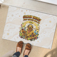 Powered By Golden Energy Rubber Doormat Golden Retriever In Toy Retro Comic Crate Art