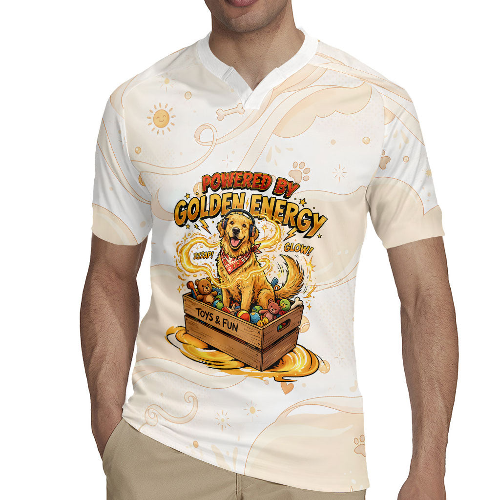 Powered By Golden Energy Rugby Jersey Golden Retriever In Toy Retro Comic Crate Art