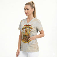 Powered By Golden Energy Scrub Top Golden Retriever In Toy Retro Comic Crate Art