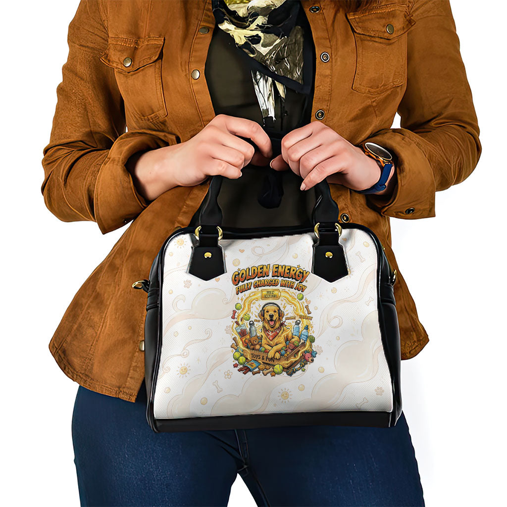 Powered By Golden Energy Shoulder Handbag Golden Retriever In Toy Retro Comic Crate Art