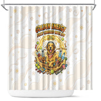 Powered By Golden Energy Shower Curtain Golden Retriever In Toy Retro Comic Crate Art