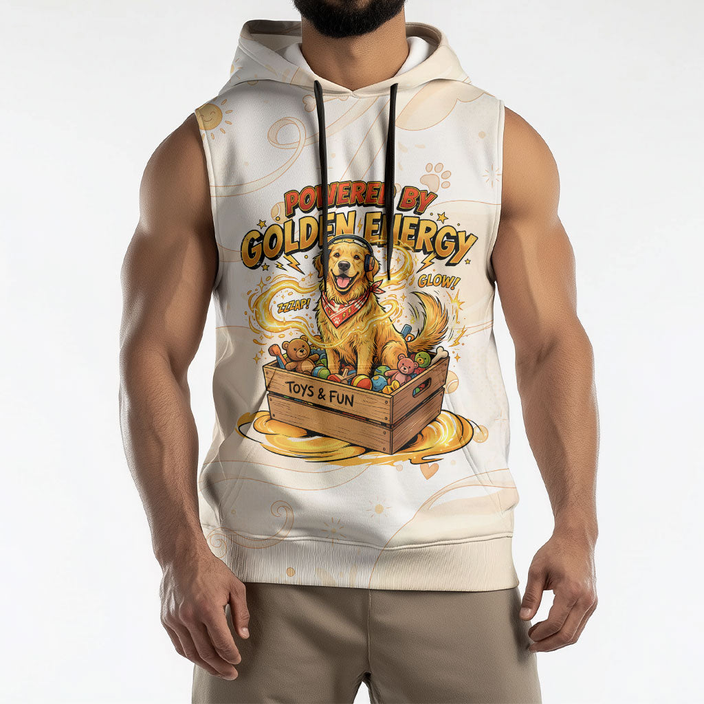Powered By Golden Energy Sleeveless Hoodie Golden Retriever In Toy Retro Comic Crate Art