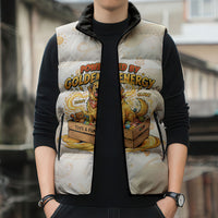 Powered By Golden Energy Sleeveless Puffer Jacket Golden Retriever In Toy Retro Comic Crate Art