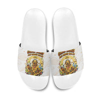Powered By Golden Energy Slide Sandals Golden Retriever In Toy Retro Comic Crate Art
