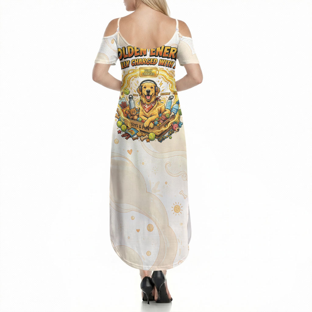 Powered By Golden Energy Summer Maxi Dress Golden Retriever In Toy Retro Comic Crate Art