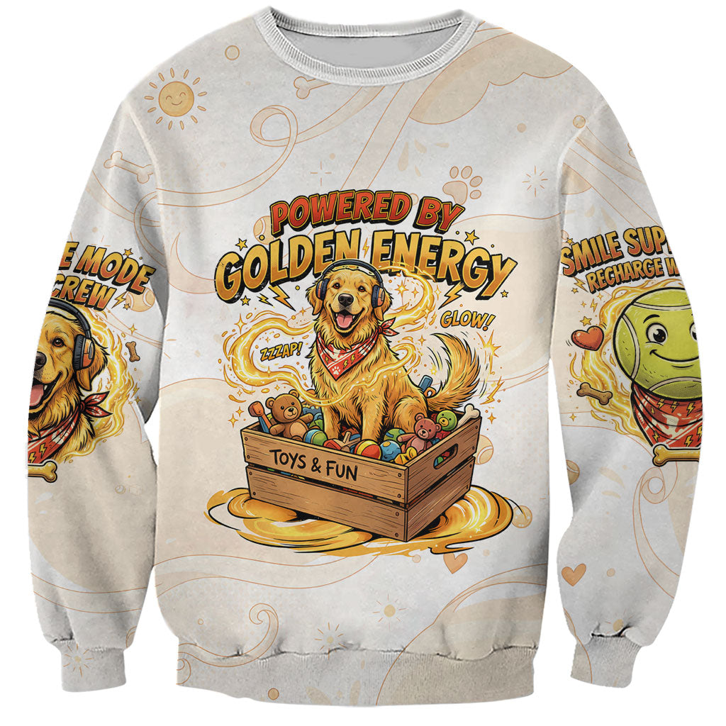 Powered By Golden Energy Sweatshirt Golden Retriever In Toy Retro Comic Crate Art
