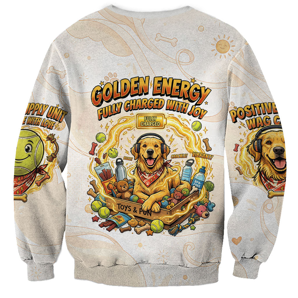 Powered By Golden Energy Sweatshirt Golden Retriever In Toy Retro Comic Crate Art