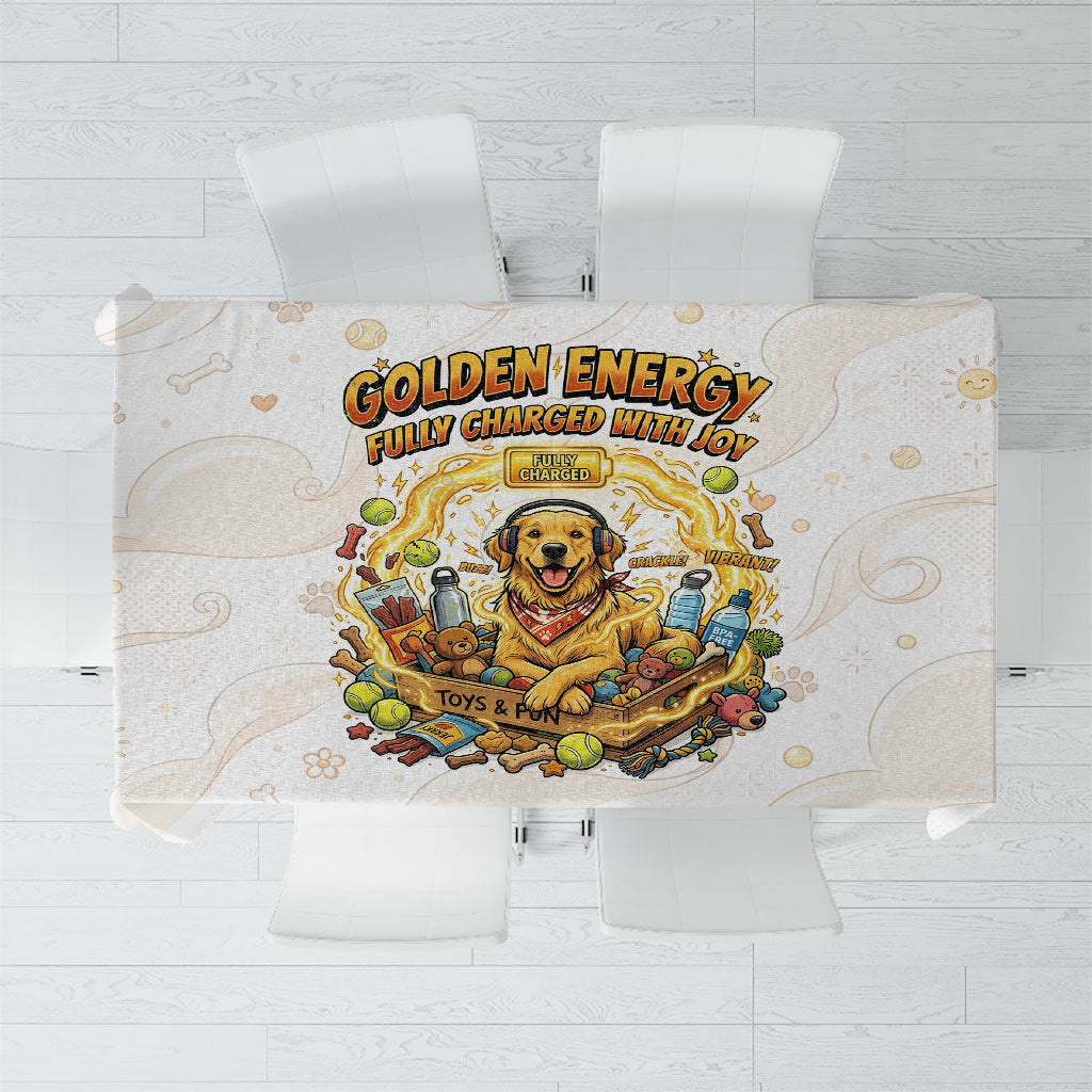 Powered By Golden Energy Tablecloth Golden Retriever In Toy Retro Comic Crate Art