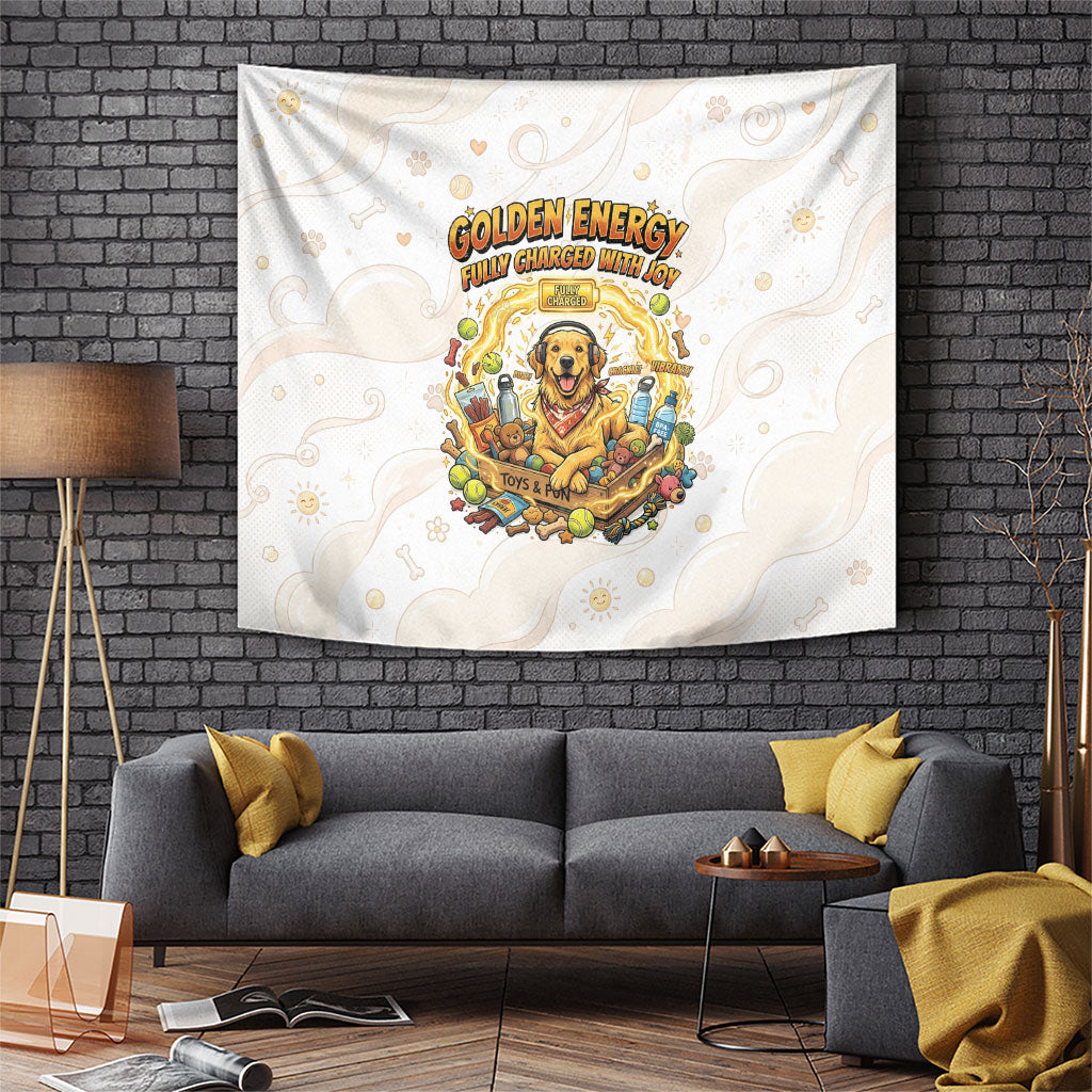 Powered By Golden Energy Tapestry Golden Retriever In Toy Retro Comic Crate Art