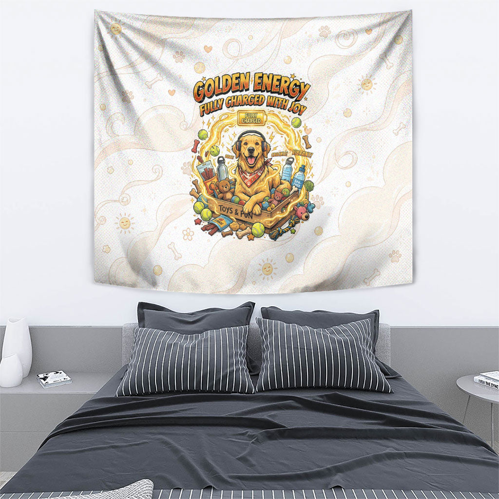 Powered By Golden Energy Tapestry Golden Retriever In Toy Retro Comic Crate Art