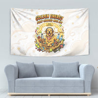 Powered By Golden Energy Tapestry Golden Retriever In Toy Retro Comic Crate Art