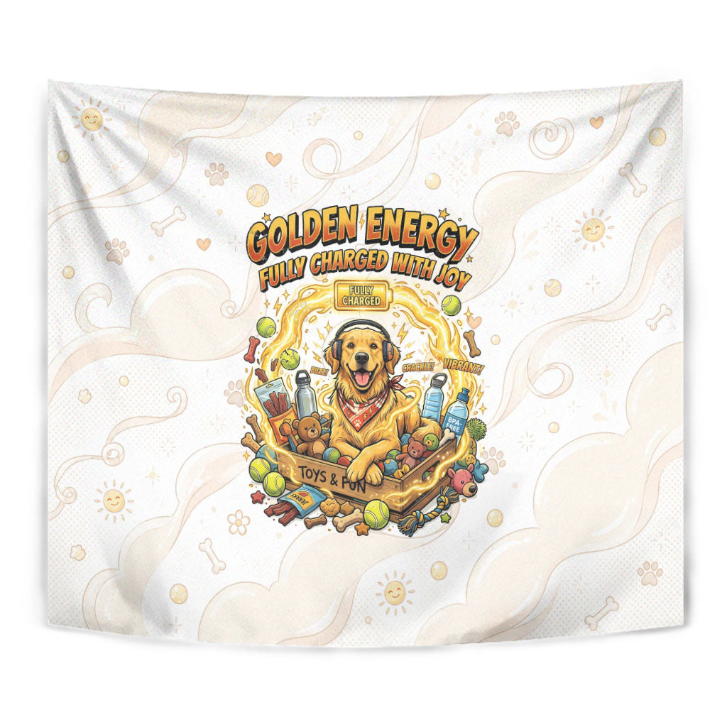 Powered By Golden Energy Tapestry Golden Retriever In Toy Retro Comic Crate Art