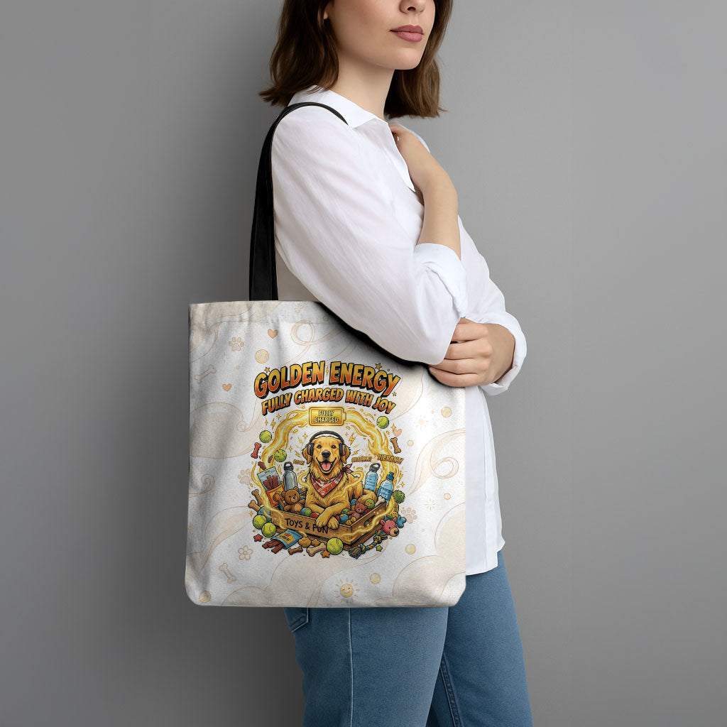 Powered By Golden Energy Tote Bag Golden Retriever In Toy Retro Comic Crate Art