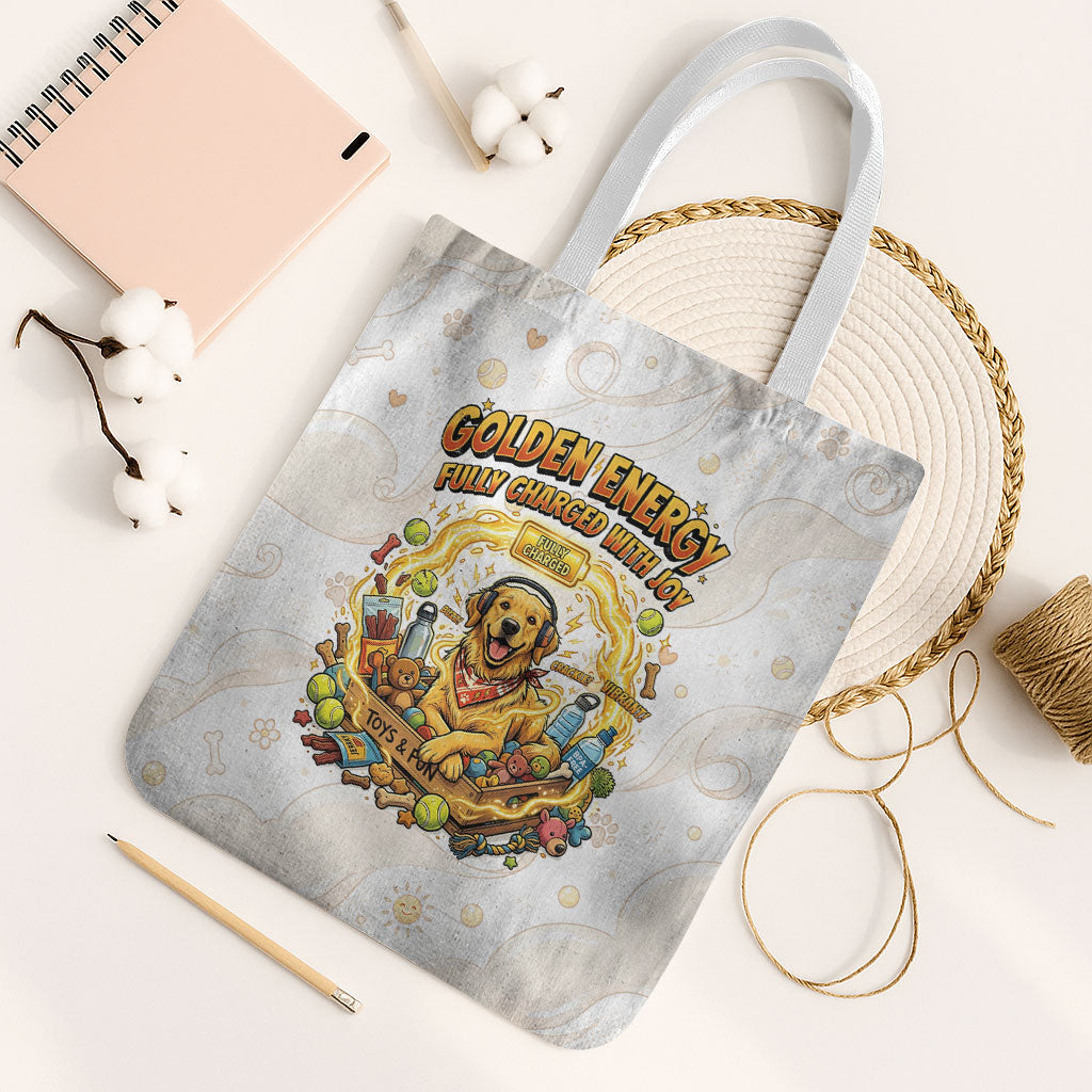 Powered By Golden Energy Tote Bag Golden Retriever In Toy Retro Comic Crate Art