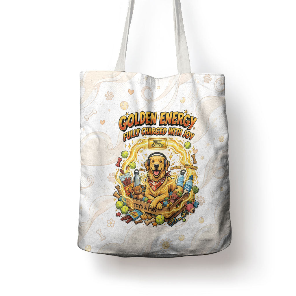 Powered By Golden Energy Tote Bag Golden Retriever In Toy Retro Comic Crate Art