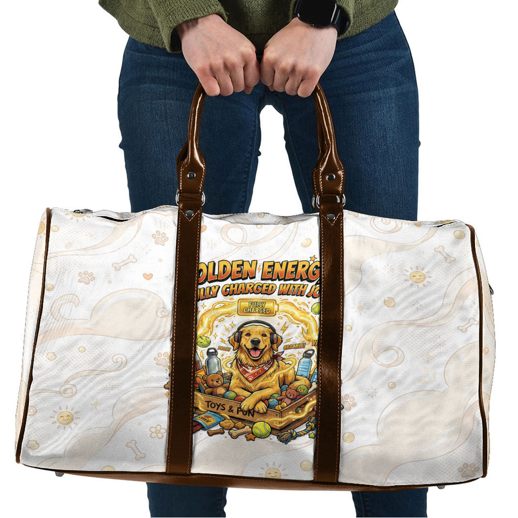 Powered By Golden Energy Travel Bag Golden Retriever In Toy Retro Comic Crate Art