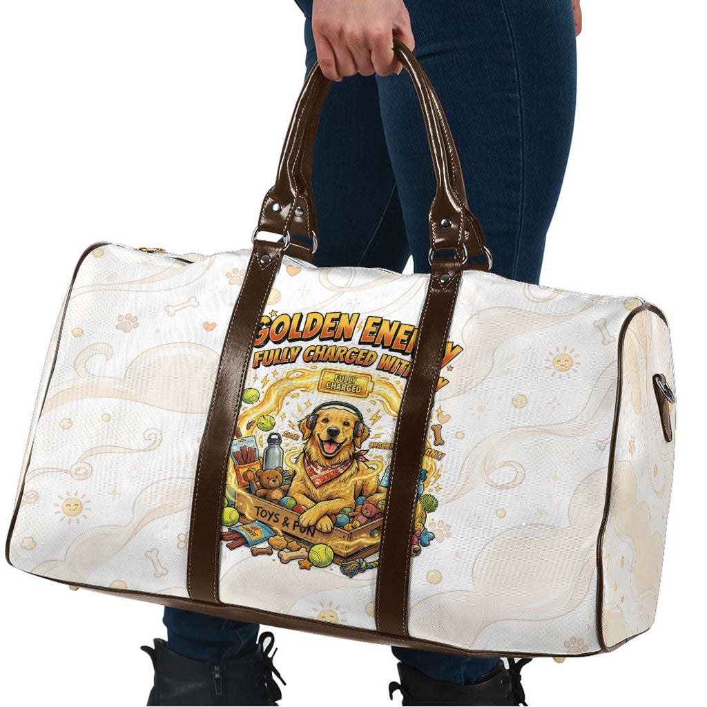 Powered By Golden Energy Travel Bag Golden Retriever In Toy Retro Comic Crate Art