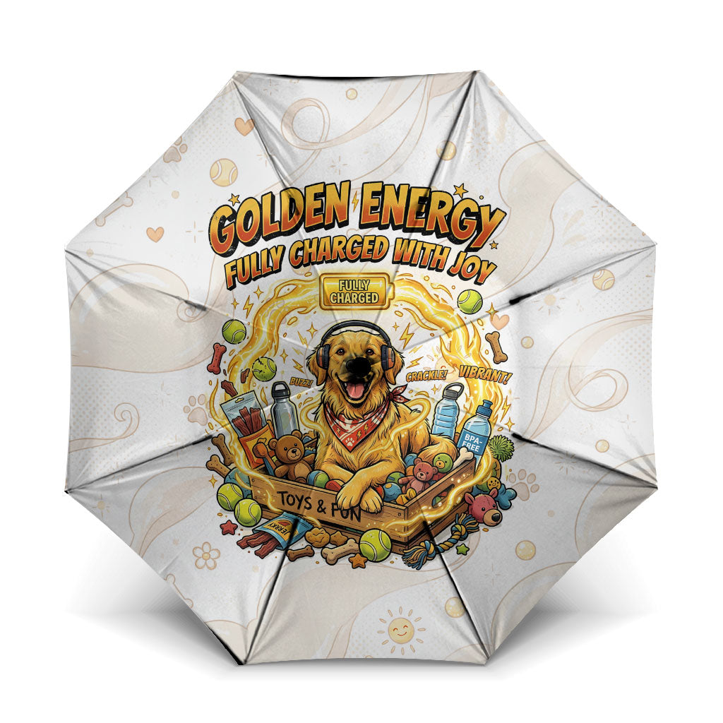 Powered By Golden Energy Umbrella Golden Retriever In Toy Retro Comic Crate Art