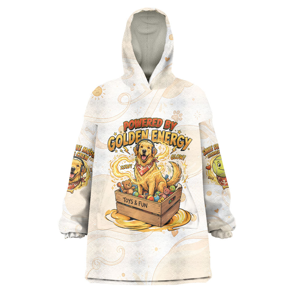 Powered By Golden Energy Wearable Blanket Hoodie Golden Retriever In Toy Retro Comic Crate Art