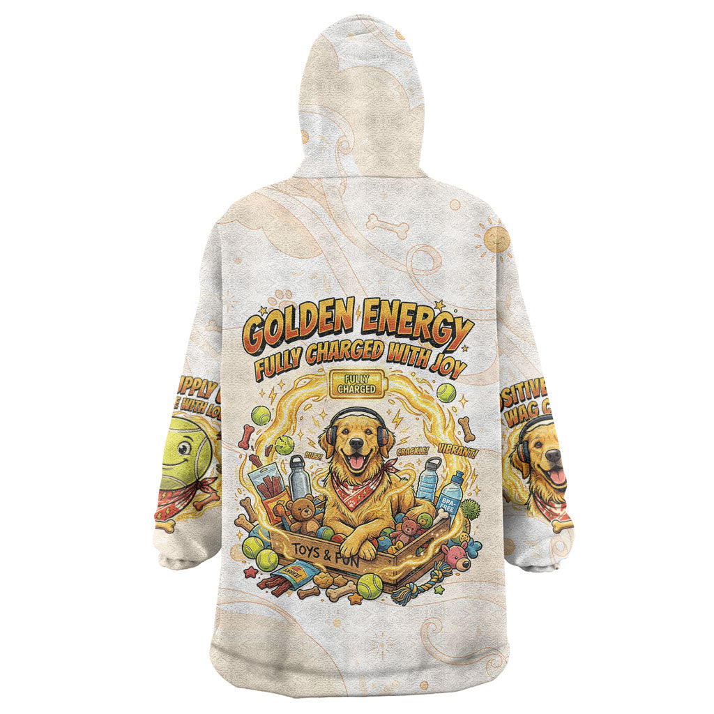 Powered By Golden Energy Wearable Blanket Hoodie Golden Retriever In Toy Retro Comic Crate Art