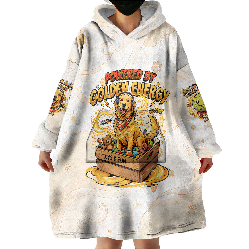 Powered By Golden Energy Wearable Blanket Hoodie Golden Retriever In Toy Retro Comic Crate Art