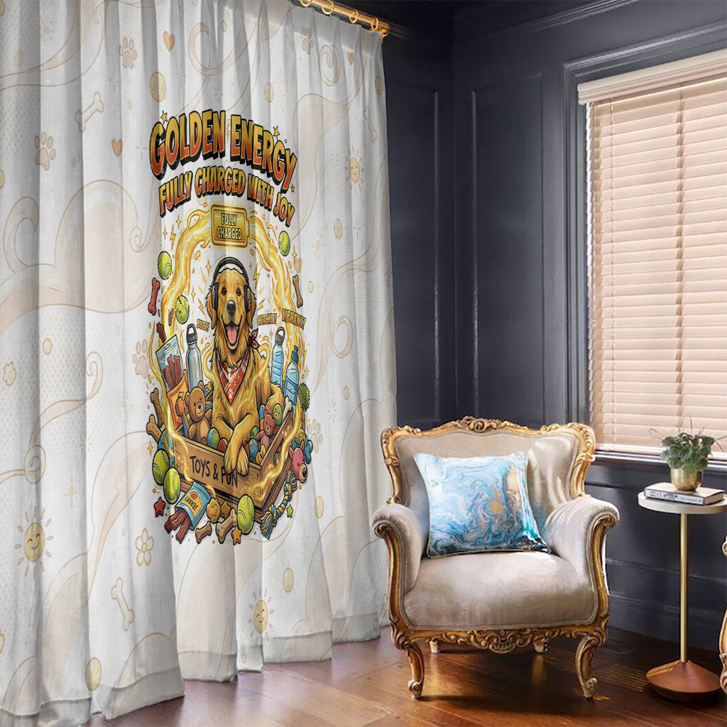 Powered By Golden Energy Window Curtain Golden Retriever In Toy Retro Comic Crate Art