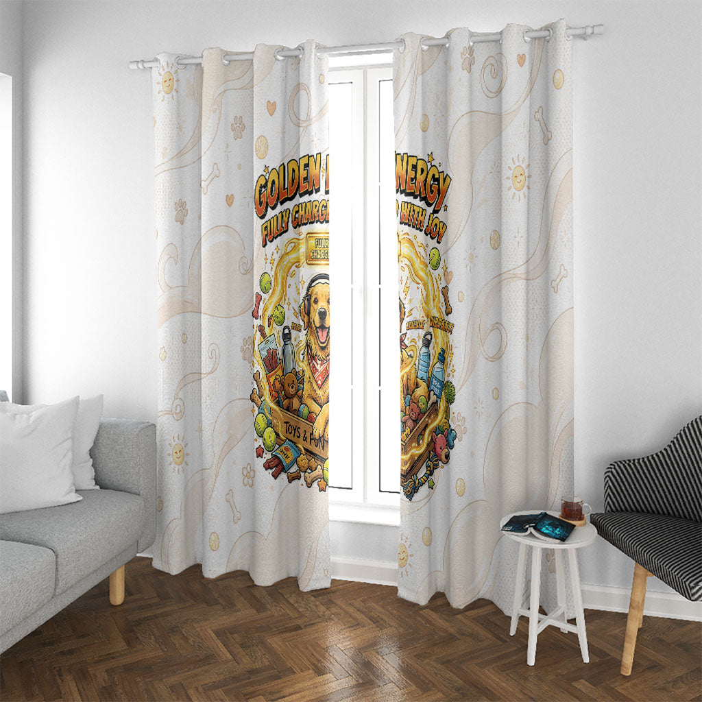 Powered By Golden Energy Window Curtain Golden Retriever In Toy Retro Comic Crate Art