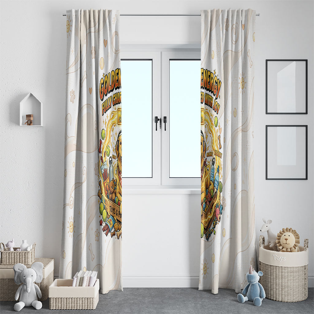 Powered By Golden Energy Window Curtain Golden Retriever In Toy Retro Comic Crate Art