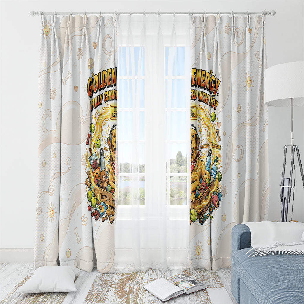 Powered By Golden Energy Window Curtain Golden Retriever In Toy Retro Comic Crate Art
