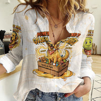 Powered By Golden Energy Women Casual Shirt Golden Retriever In Toy Retro Comic Crate Art