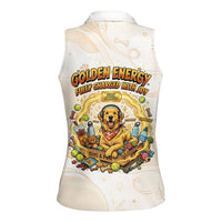 Powered By Golden Energy Women Sleeveless Polo Shirt Golden Retriever In Toy Retro Comic Crate Art